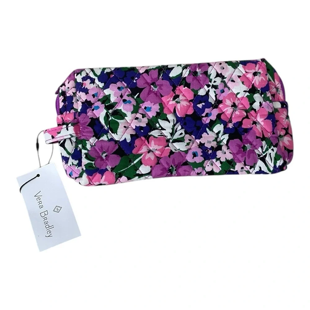 Vera Bradley Floral Cosmetic Bag NWT Quilted Makeup Pouch Purple Pink